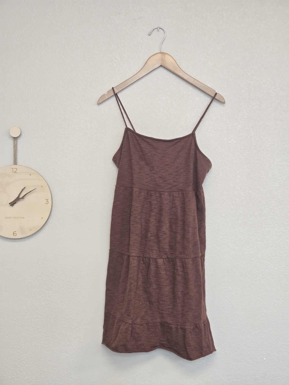 Tiered Spaghetti-Strap Mini Dress in Brown